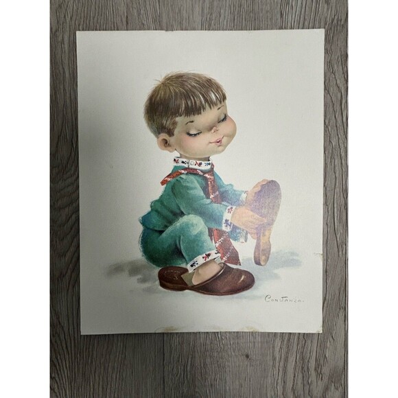 Set Of 2 Vintage Constanza Prints Child With Lamb & Child With Shoes MCM Spain - Picture 8 of 13